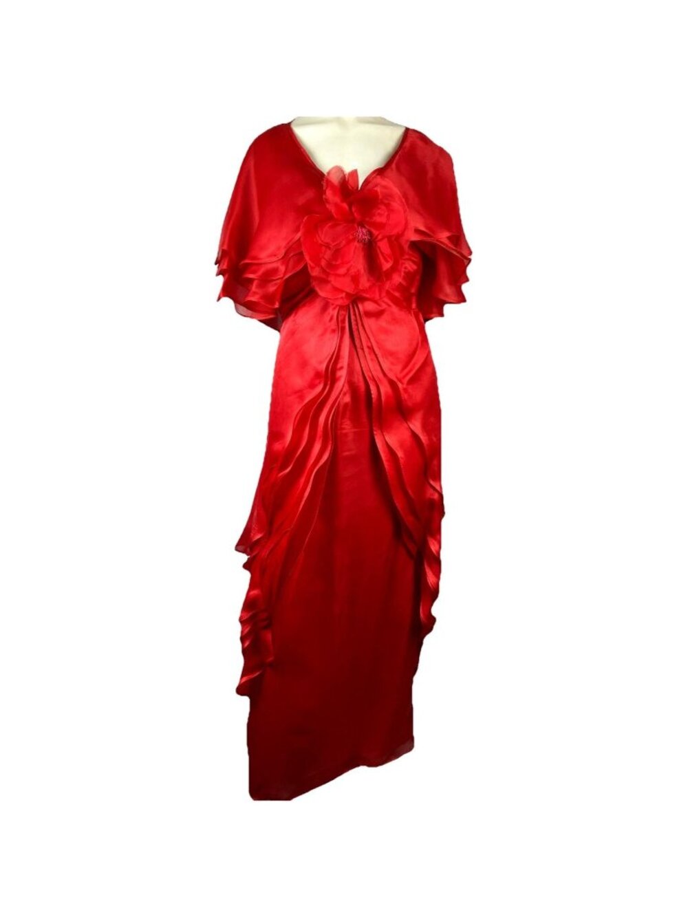 Vintage 90s Nolan Miller Collection Cardinal Red Silk Strapless Dress & Capelet
